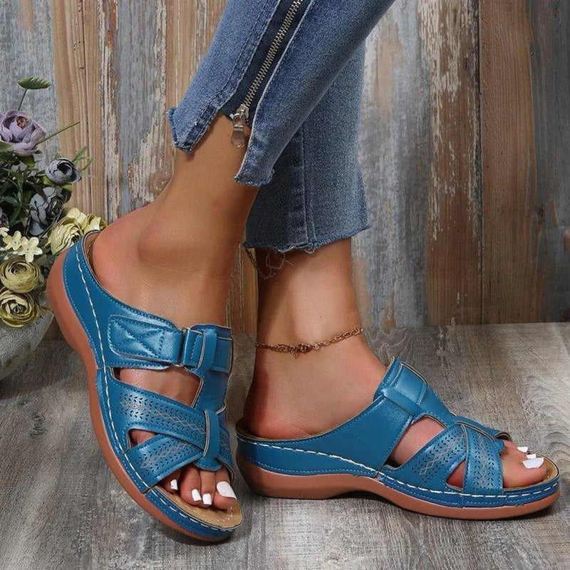 2024 Summer Women Wedge Sandals Premium Orthopedic Open Toe Sandals Vintage Anti-Slip Leather Casual Female Platform Retro Shoes