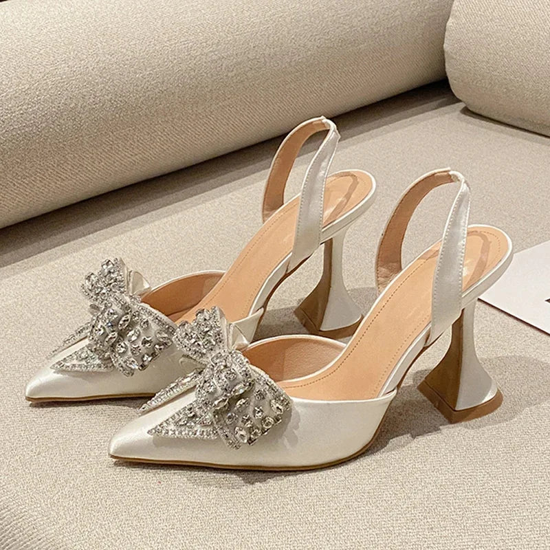 Eilyken New Design Crystal Butterfly-knot Women Pumps Street Style High Heels Pointed Toe Shoes Sexy Wedding Party Sandals