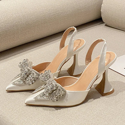 Eilyken New Design Crystal Butterfly-knot Women Pumps Street Style High Heels Pointed Toe Shoes Sexy Wedding Party Sandals