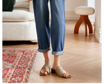 OLrain Vintage Washed Jeans Woman 2025 Spring Summer Fashion Cotton High-waist Pockets Denim Femlae Pencil Pants O24QA83358