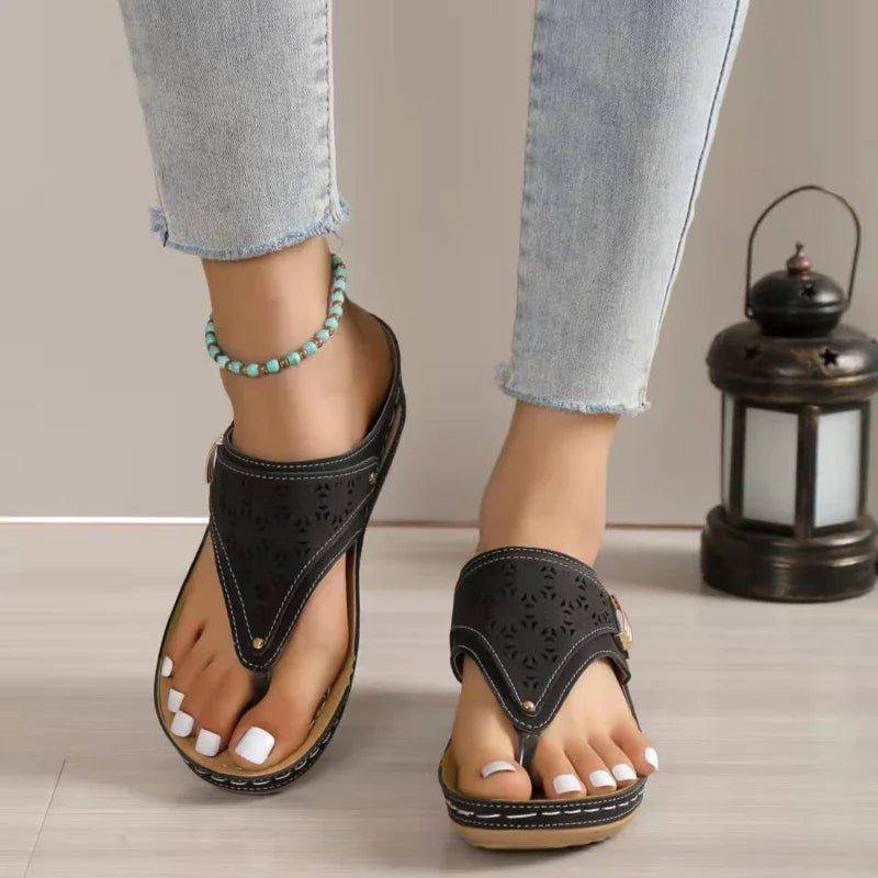 Woman Leather Non-Slip Soft Platform Shoes Flip Flops Summer Women's Wedge Sandal with Heel 2023 Orthopedic Sandals 43