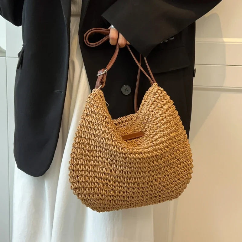 Women's Shoulder Bag Summer Straw Woven Handbag Large Capacity Ladies Handmade Rattan Tote Bags Luxury Designer Beach Bag