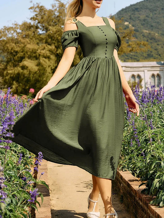 Women Renaissance Summer Midi Dress Cottagecore Sleeveless Sweetheart Lace Up Dress