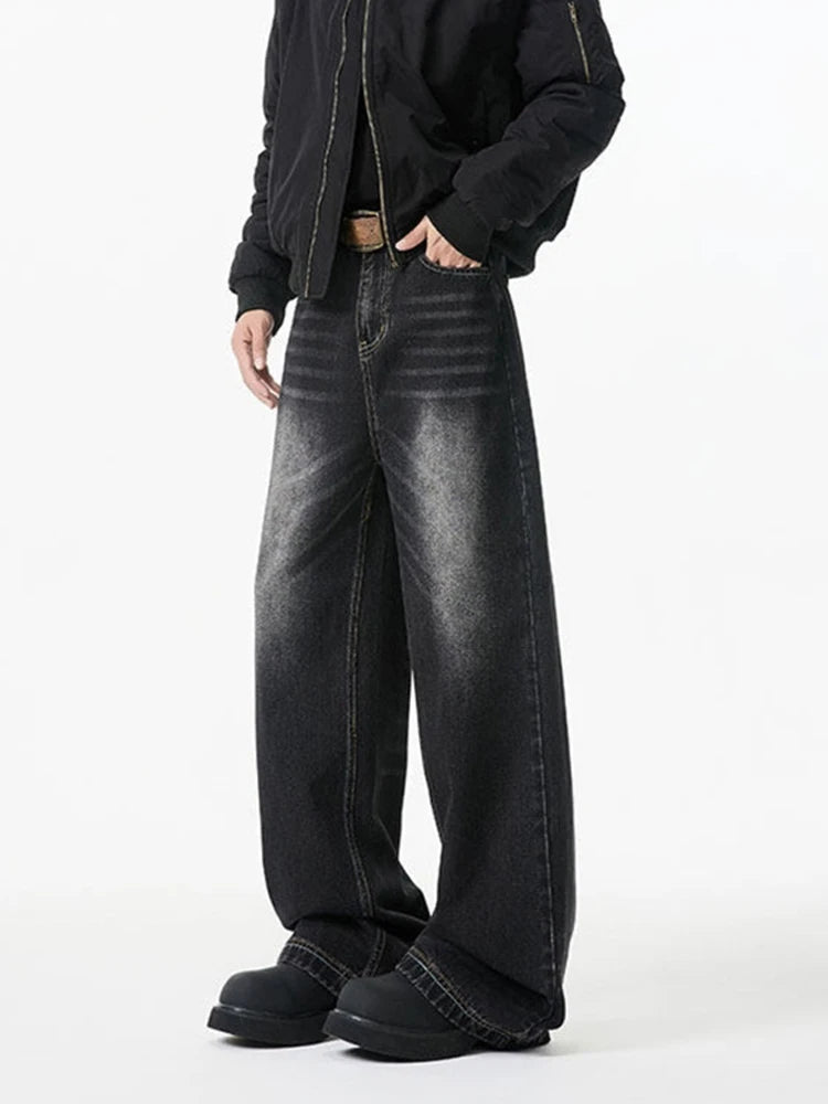 2025 New Retro Washed Straight-Leg Jeans For Men High Street Fashion Baggy Denim Pantalones Hombre Hip Hop Distressed Y2K Jean