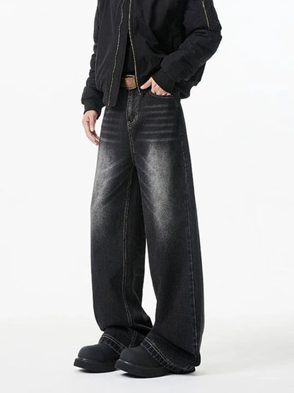 2025 New Retro Washed Straight-Leg Jeans For Men High Street Fashion Baggy Denim Pantalones Hombre Hip Hop Distressed Y2K Jean