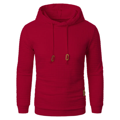 Autumn/Winter men's jacquard plaid hoodie long sleeve hoodie warm color hooded sweatshirt coat