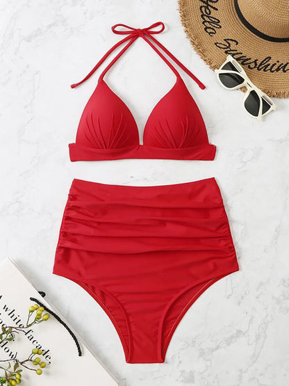 Triangle Bikinis  Women Push Up Swimsuit Solid Sexy High Waist Swimwear Female Swimming Bathing Suit Summer Beachwear