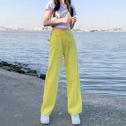 Loose Wide Leg Jeans Women's New Style Pink High Waist Slimming Floor Length Vibe Wind Summer Jeans Casual Comfortable Fit