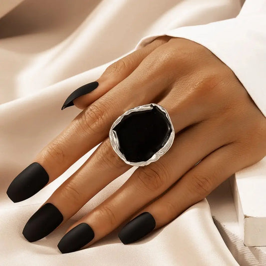 Large Bohemian Black Stone Ring Metal Charm Oil Dripping Large Joint Ring Large Joint Stainless Steel Gothic Jewelry Men