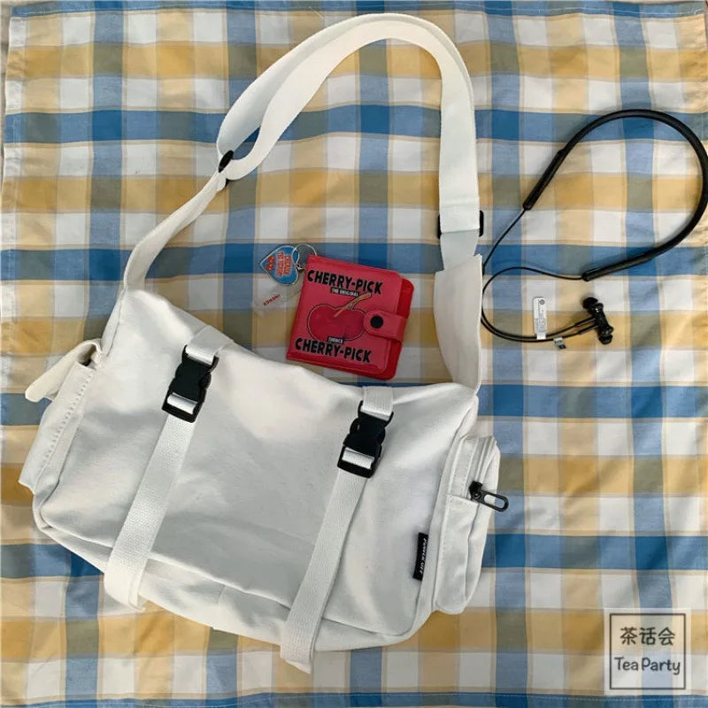 Canvas Crossbody Bags for Women Youth Men Fashion Casual Large Capacity Handbags Shoulder Bags Solid Color Ladies Messenger Bag