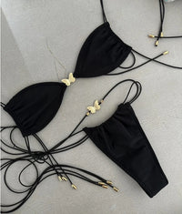Sexy Bikinis 2024 Swimsuit For Women Butterfly Swimwear Brazilian Bikini Set Biquini Female Swimuits Bandeau Black Beachwear
