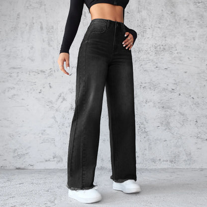New Temperament High-waisted Wide-leg Jeans. Four Seasons Fashionable,simple,comfortable and Casual Straight-leg Jeans for Women