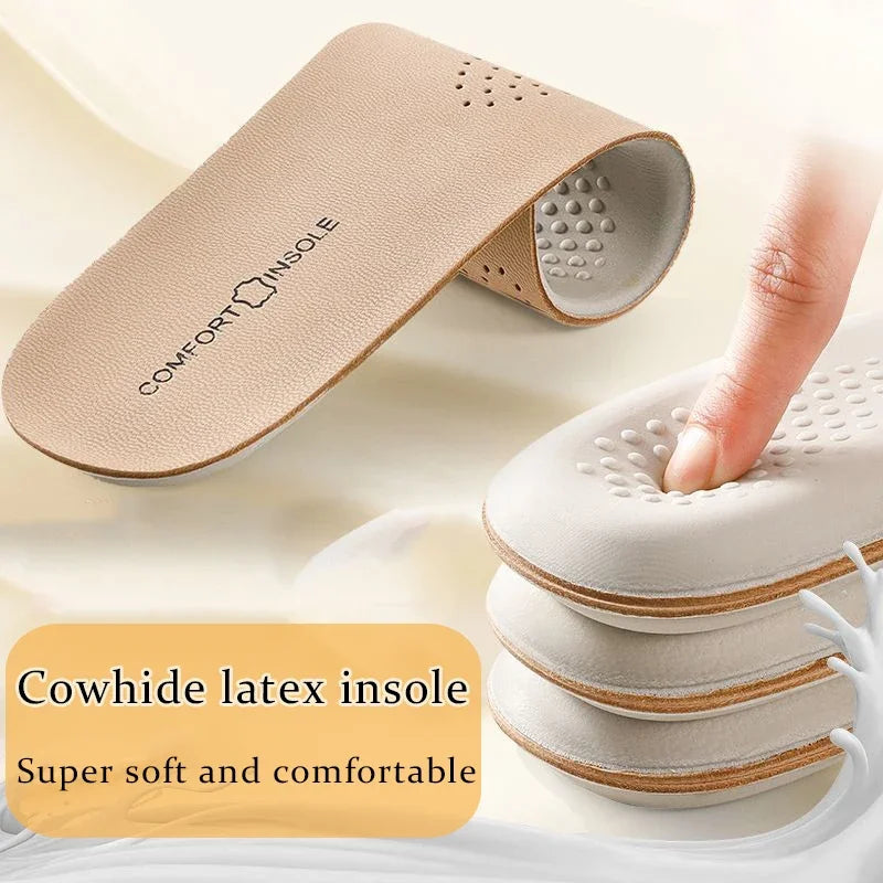 Cowhide Insoles Leather Latex Sports Insole Shoes Arch Support Soft Shoe Pads Shock Absorbing Plantar Fasciitis Template Inserts