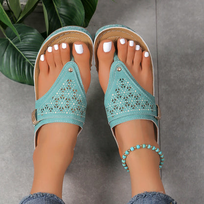 Woman Leather Non-Slip Soft Platform Shoes Flip Flops Summer Women's Wedge Sandal with Heel 2023 Orthopedic Sandals 43