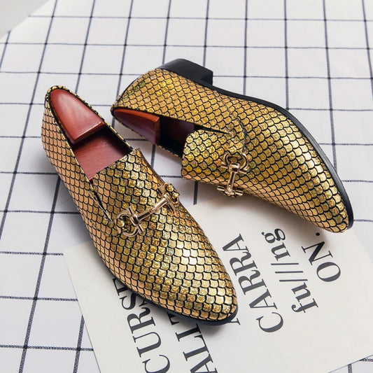 Men Classic Lefu Shoes Gold Silver Casual Business Dress Shoes European and American Wedding Show Shoes Size 38-48 Men Shoes
