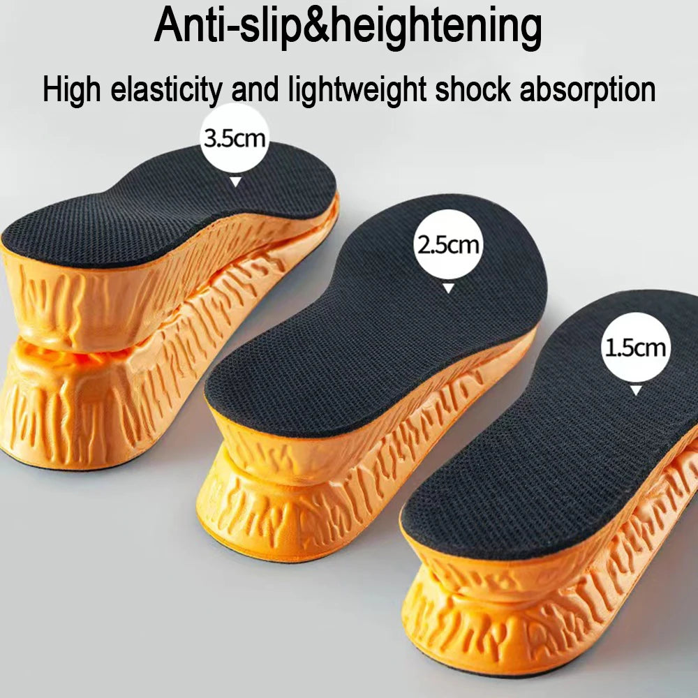 1.5-3.5cm Invisible Height Increase Sport Insoles Orange EVA Memory Foam Shoes Sole Pad Breathable Comfortable for Men Feet Care