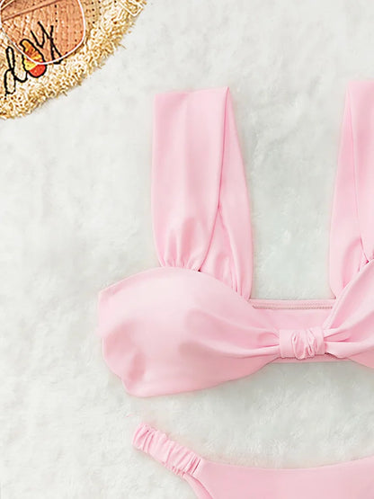 Fashion Sexy Vacation Bikini 2 Piece Set Women Solid Split Swimsuit High Waist Beach Bikini 2025 New Summer Swimwea Bikinis Set