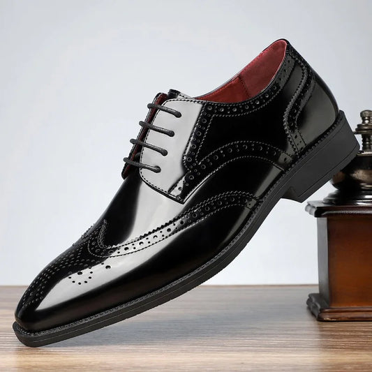 Men's Dress Shoes Fashion Pointed Business Dress Shoe Classics Brogue Shoes Lace Up Oxford Footwear Luxury Wedding Shoes for Men
