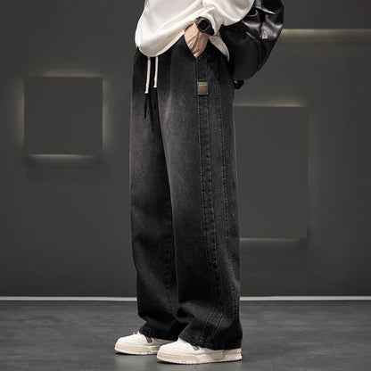 8XL New Wide Leg Washing Jean Pants Men Trousers Neutral Solid Color Loose Casual Straight Outdoor Fashion Plus Size Pants
