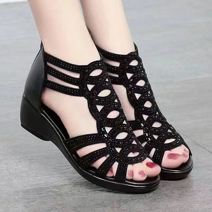 Summer New Soft Leather Roman Sandals Women  Soft Sole Outwear Women's Wedge Shoes Fashion Casual Designer Shoe Ladies