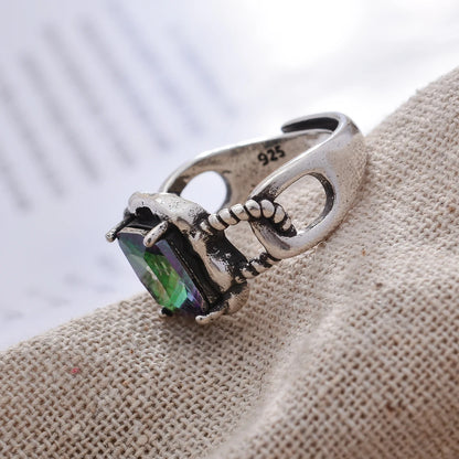 High Quality Retro Thai Silver Shiny Colorful CZ Zircon Star Female Party Ring Jewelry For Women Halloween Gift Never Fade