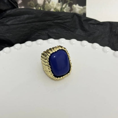 Vintage Geometric Metal Square Natural Stone Ring For Women Exaggerated Trendy Finger Jewelry Party Accessories