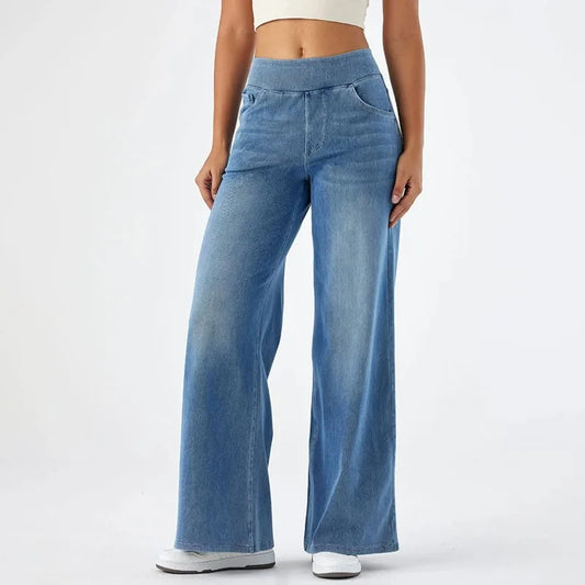 Women Baggy Jeans Streetwear High Waist Wide Leg Denim Pants Retro Elastic Waist Blue Loose Female Trousers 2025