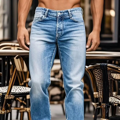 1pc Men's Slim-Fit Snowflake Washed Jeans - Mid-Stretch Denim, Machine Washable, All-Season Comfort, Minimalist Casual Style for
