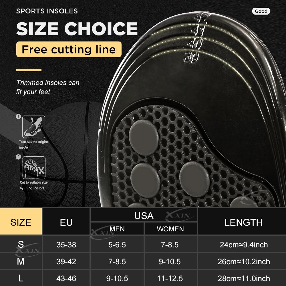 【Xxin】Spring silicone Gel shoe Insole Pad Elastic sport shoes cushioning insoles for basketball size 35-46