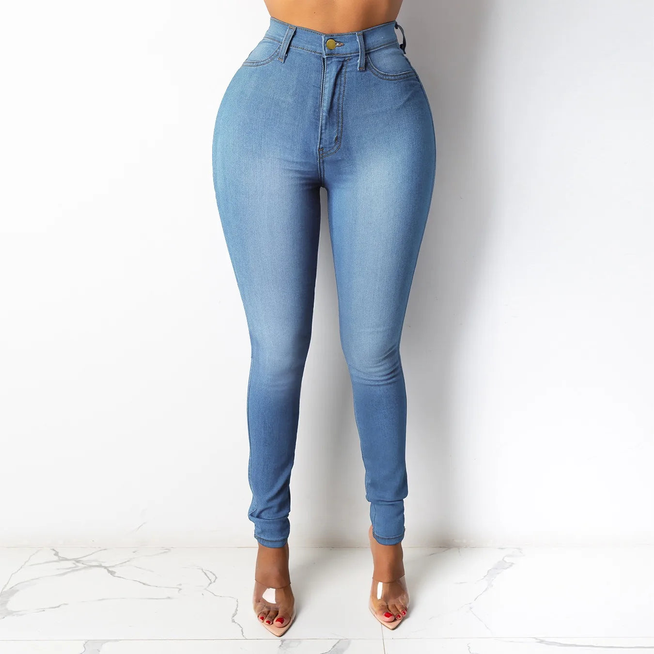 Pencil Pant Women Denim Pants Long Jeans Sheath Sexy Slim Fit Solid Casual Tight High Waist Trousers Autumn Elegant Splice