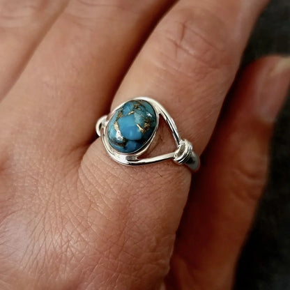 New turquoise ring unique women's simple fashion handmade cross jewelry