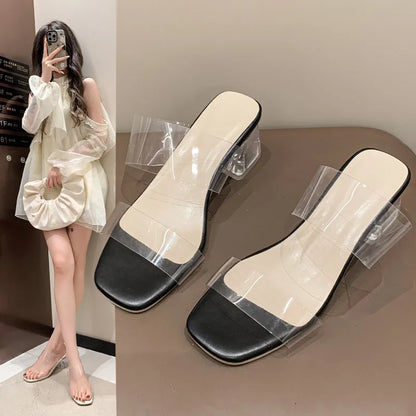 Summer Women Pumps Sandals PVC Jelly Slippers High Heels Women Open Toe Transparent Perspex Slippers Shoes Heel Sandals