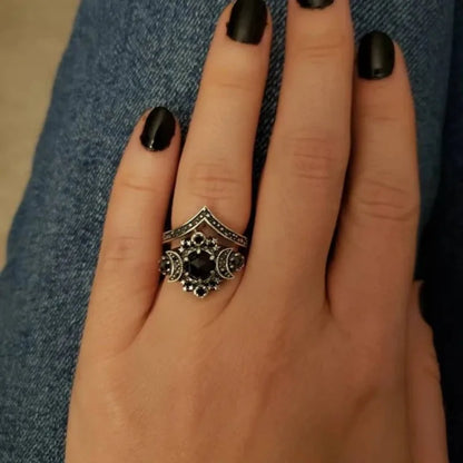 New Gothic Universe Moon Ring Set for Women Vintage Creative Pentagram Black Party Vacation Jewelry Best Halloween Gifts