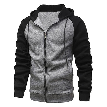New Men's Zip-Up Color Block Hoodie with Casual Stylish & Durable Fall/Winter Top Raglan Sleeves Hoodies Sweatshirt Male
