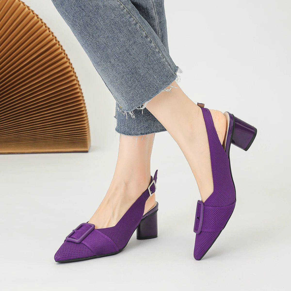 Women's High Heel Sandals Large 42/43 Pointed Knitted Breathable Non slip Rubber Sole 2025 New (5cm High)