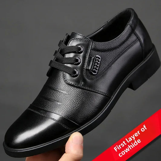 Men's Genuine Cow Leather Shoes Business Casual Shoes With Triple-Stitched Soles For Middle-Aged And Elderly Men