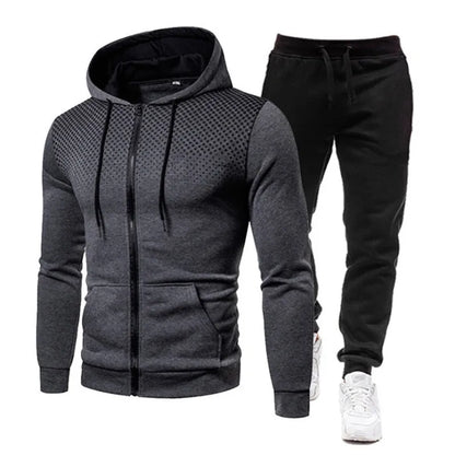 Autumn and Winter New European and American Solid Color Fleece Sweater Pants Men's Casual Zipper Sports Hat Set