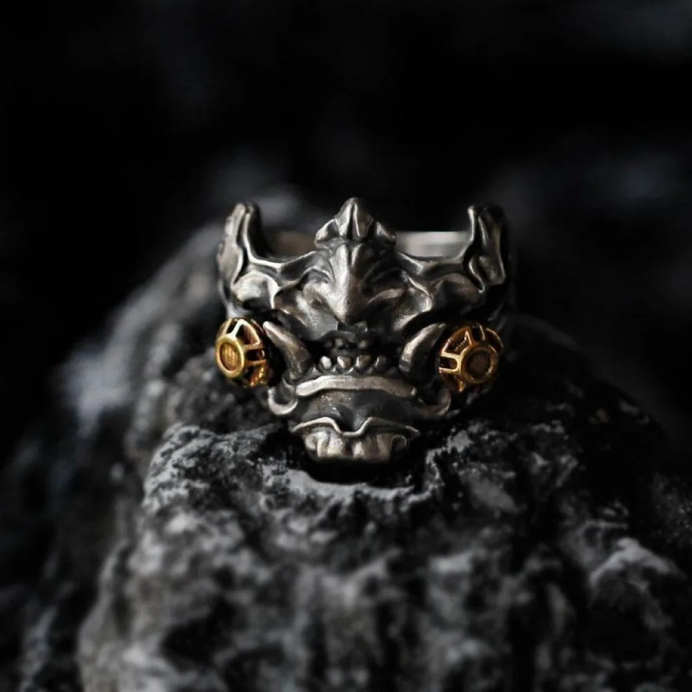 Retro Domineering Samurai Mask Ring Men's Cyberpunk Fashion Trend Mechanical Future Simple Personality Accessories