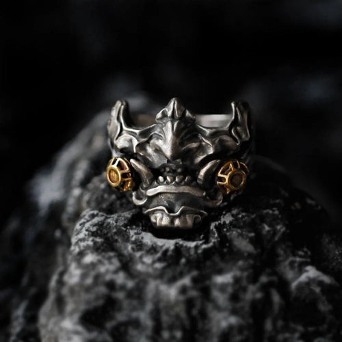Retro Domineering Samurai Mask Ring Men's Cyberpunk Fashion Trend Mechanical Future Simple Personality Accessories