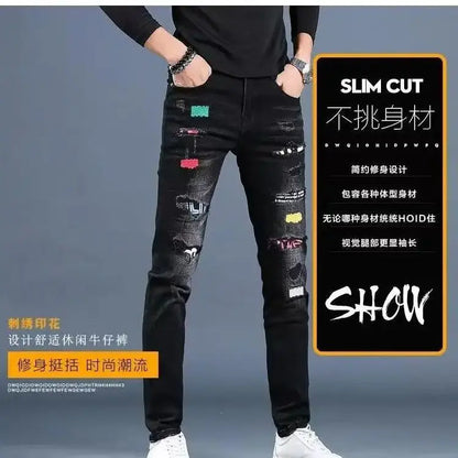2025 high quality printing slim fit jeans men,Fashion Classic Denim Skinny Jeans Male men's casual High Quality Trousers