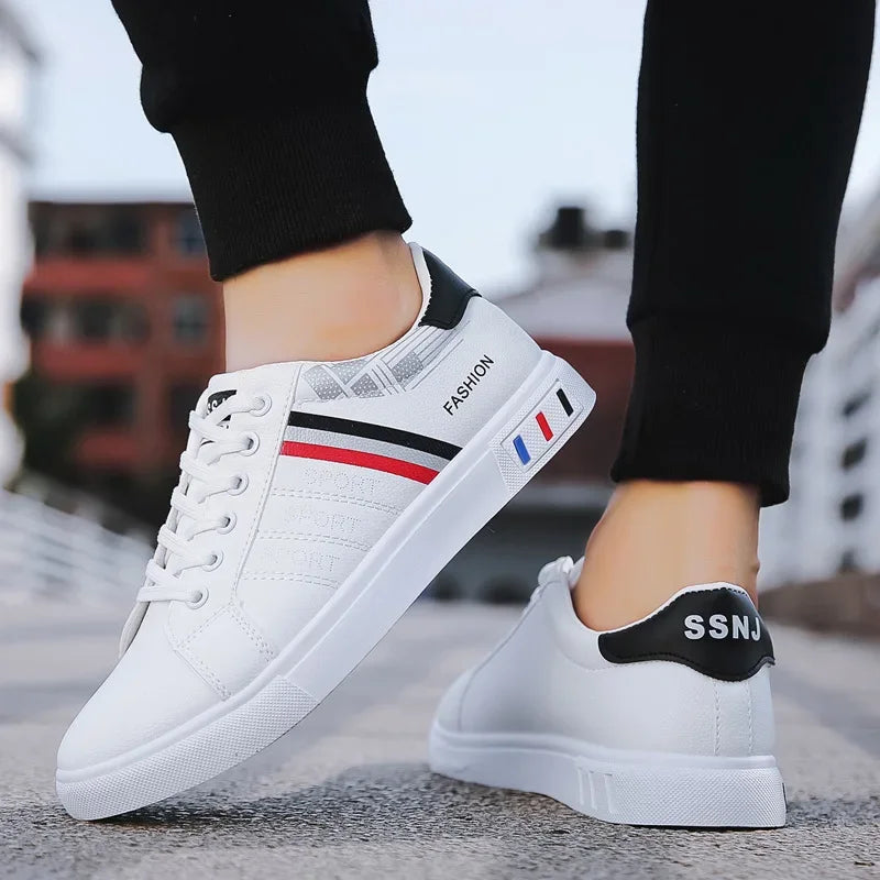 Men's Sneakers White Casual Shoes Lightweight Breathable Flats Fashion Lace-up Vulcanized Shoes Non Slip Outdoor Men Shoes Tenis