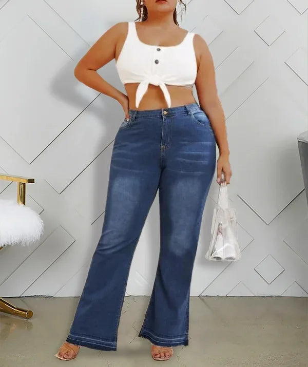 In-Stock New Fashion European Style Ebay Plus Size Women's Jeans Shengsheng Brand High Waist Slim Fit Denim Trousers