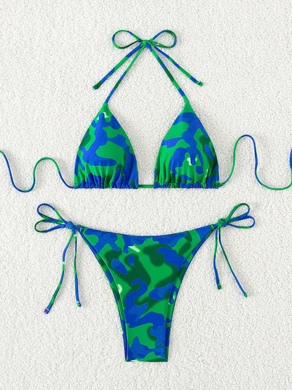 Tie Dye Micro Bikini 2025 Women Swimsuit Female Swimwear Thong Bathing Suits Sexy Bikinis Sets Lace Up Brazilian Halter Biquini