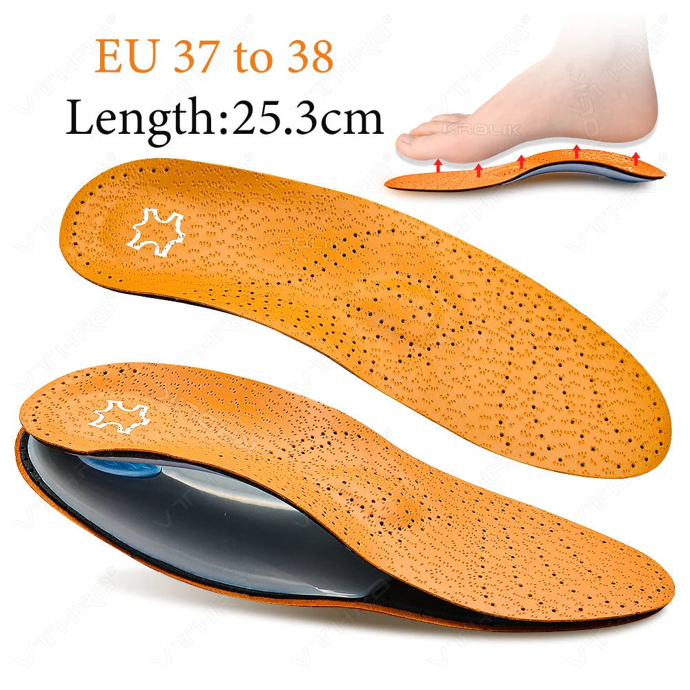 VTHRA Leather Orthotic Flat Feet Arch Support Orthopedic Insole for Shoe Sole Insole for Feet Men Women O/X Leg Corrected Unisex