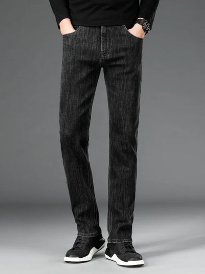 2025 New Autumn Men's Stretch Slim Jeans Straight Leg Casual Denim Trousers Male Business High Quality Classic Blue Gray Black