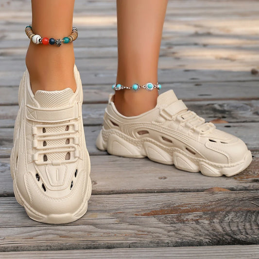 New Summer Round Toe Cover Comfortable Thick-soled Sneakers Fashionable Breathable and High-rise Casual Women's Shoes Sandals