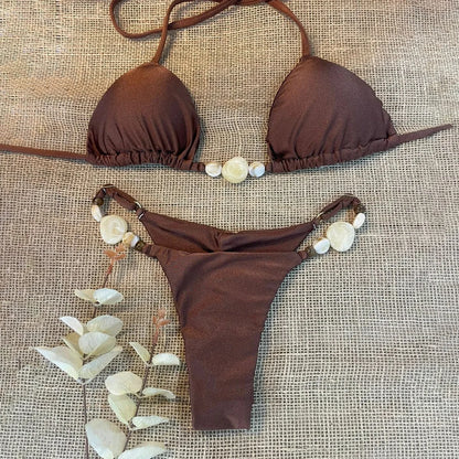 Push Up Bikini  Sexy Women Swimsuit Female Swimwear Sexy Bikini Set Brazilian Swimming Suit Solid Shiny Beachwear