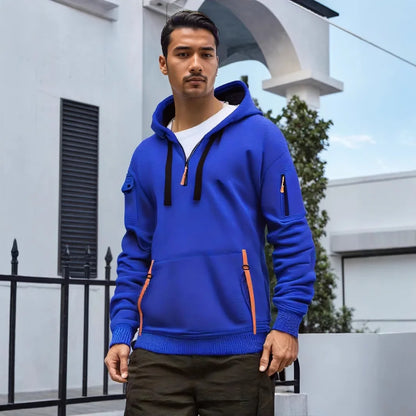 Spring and Autumn New Men's Casual Sports Multi-zipper Arm Pocket Pullover Outdoor Cycling Climbing Windproof Hoodie