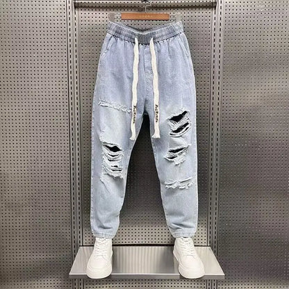 New Loose and Casual Denim Jeans for Men Spring and Autumn Harem Distressed Stretch Baggy Cargo Blue Jeans Jogger Pants