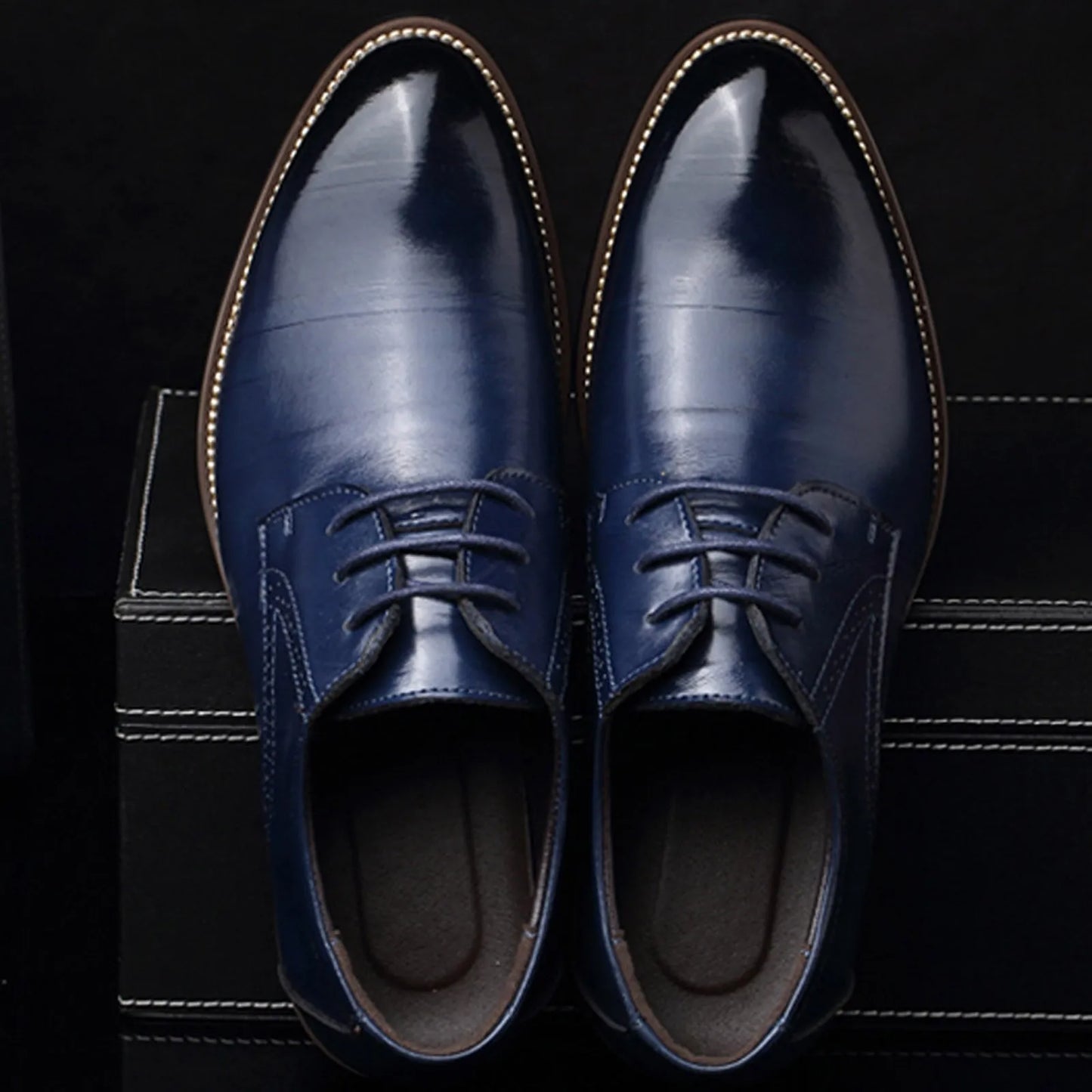 Men's Soft Leather Slip on Shoes Classical Style Shoes For Men Slip On PU Leather Low Rubber Sole Block Heel Work Eye 2